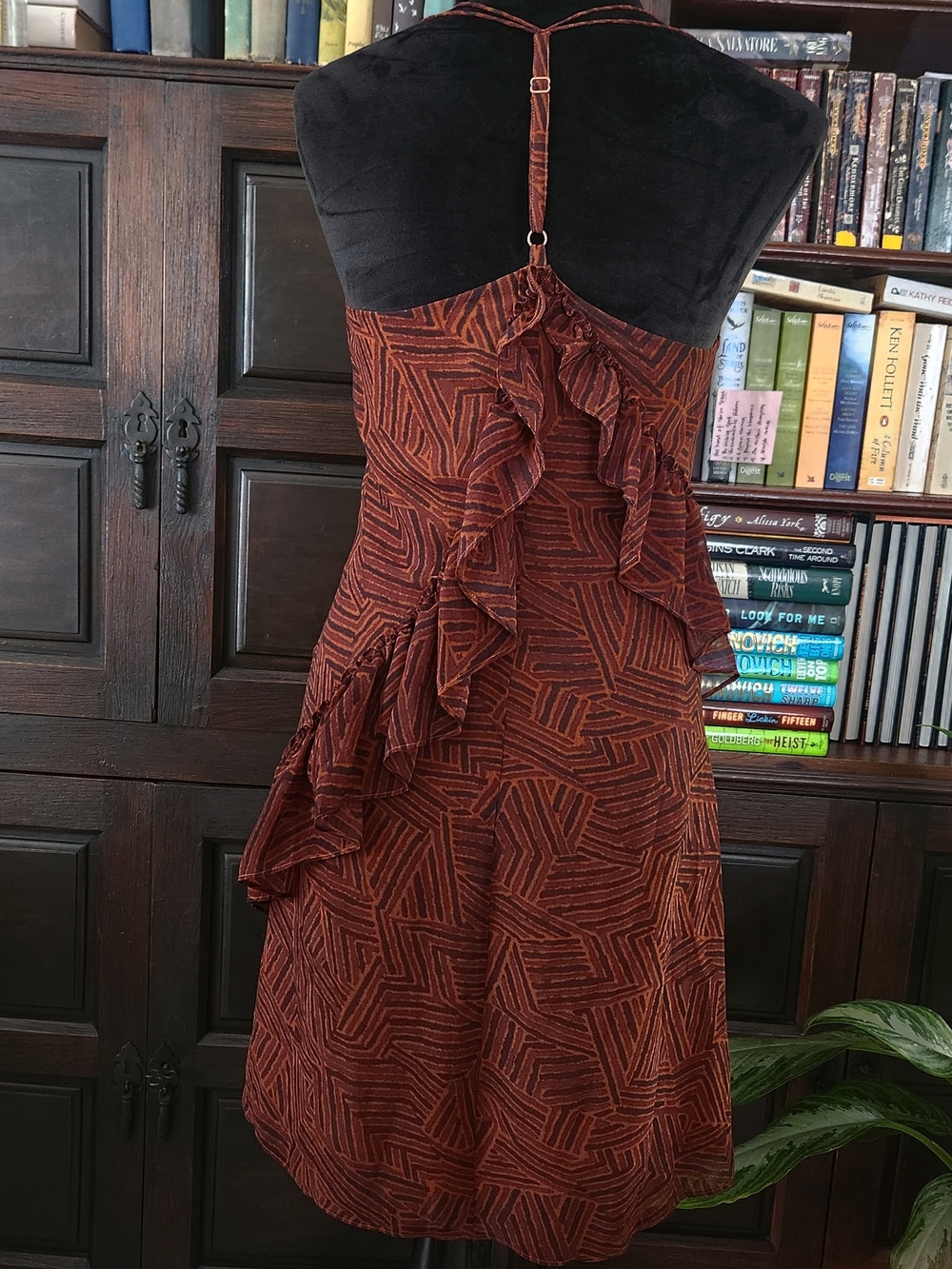 Moda International Rust Geometric Ruffle Slip Dress - Picture 2 of 8